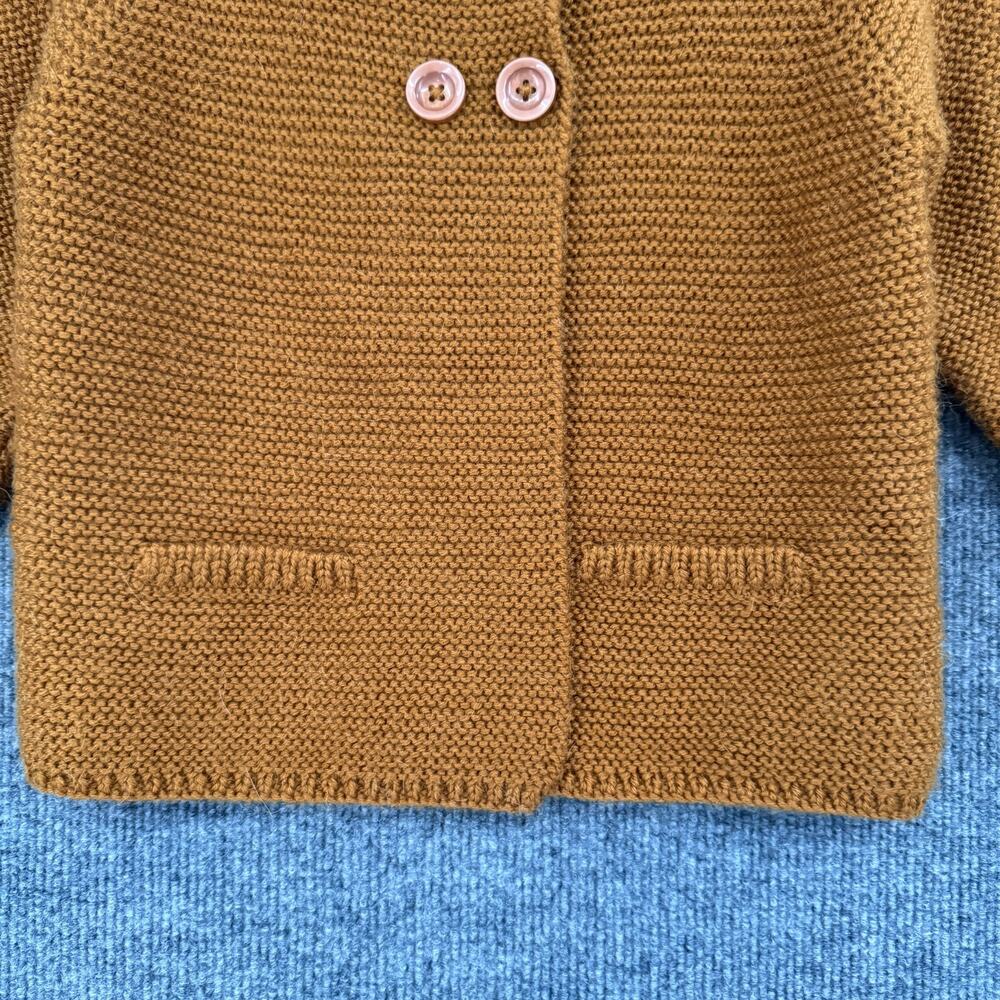 Hand Knit Hooded Cardigan Sweater Size 3/4 Brown Bear Ears Neutral Minimalist - Picture 4 of 8